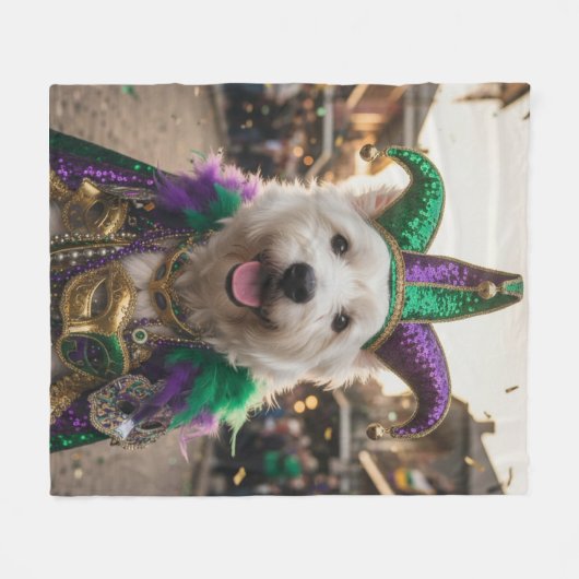 Mardi Gras Dog Jester Costume Fleecedecke (Vorderseite (Horizontal))