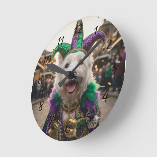 Mardi Gras Dog Jester Costume Runde Wanduhr (Winkel)