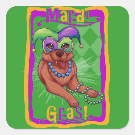 Mardi Gras Dog Quadratischer Aufkleber (Vorderseite)
