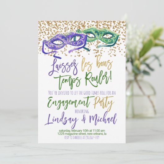 Mardi Gras Einladung (Stehend Vorderseite)