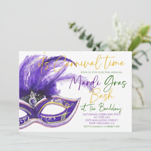 Mardi Gras Einladung (Stehend Vorderseite)