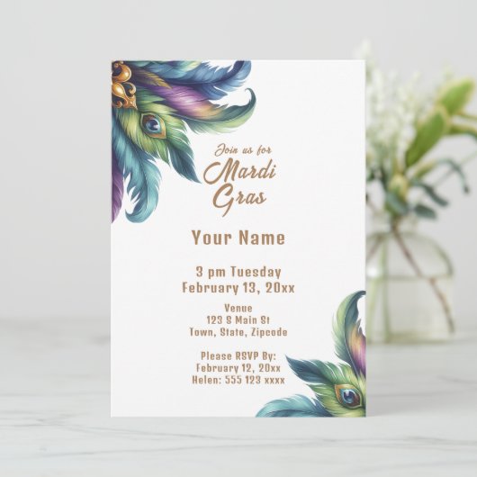 Mardi Gras Einladung (Stehend Vorderseite)