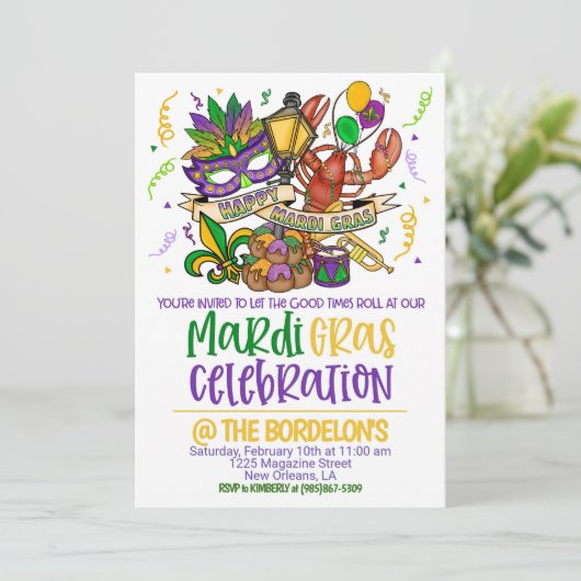 Mardi Gras Einladung (Stehend Vorderseite)