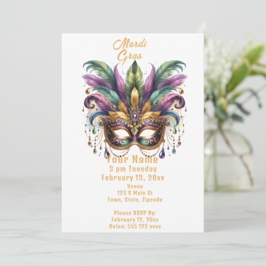 Mardi Gras Einladung (Stehend Vorderseite)