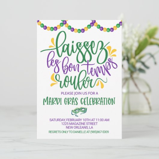 Mardi Gras Einladung (Stehend Vorderseite)