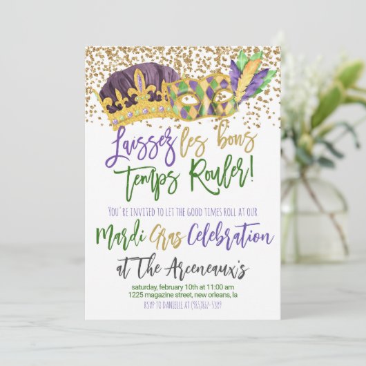 Mardi Gras Einladung (Stehend Vorderseite)