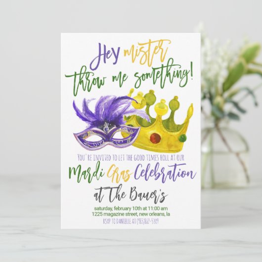 Mardi Gras Einladung (Stehend Vorderseite)