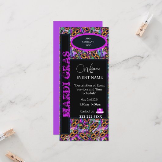MARDI GRAS EINLADUNG (Vorderseite/Rückseite Beispiel)