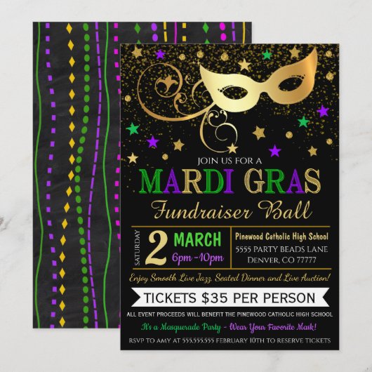 Mardi Gras Einladung (Vorne/Hinten)