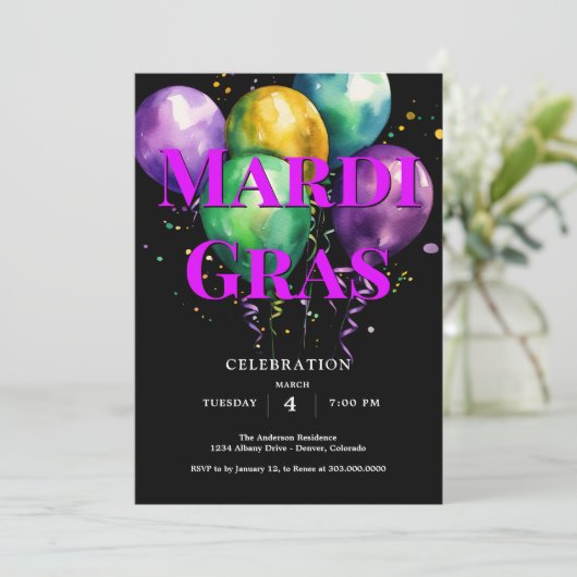 Mardi Gras Einladung (Stehend Vorderseite)