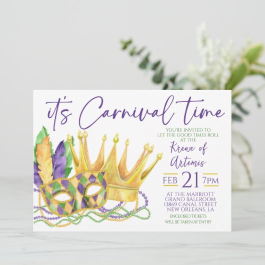 Mardi Gras Einladung (Stehend Vorderseite)