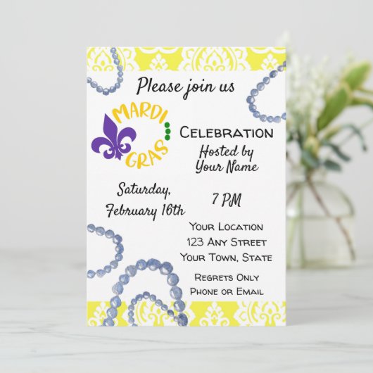 Mardi Gras Einladung (Stehend Vorderseite)