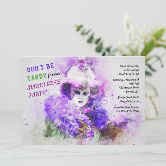 Mardi Gras Einladung (Stehend Vorderseite)