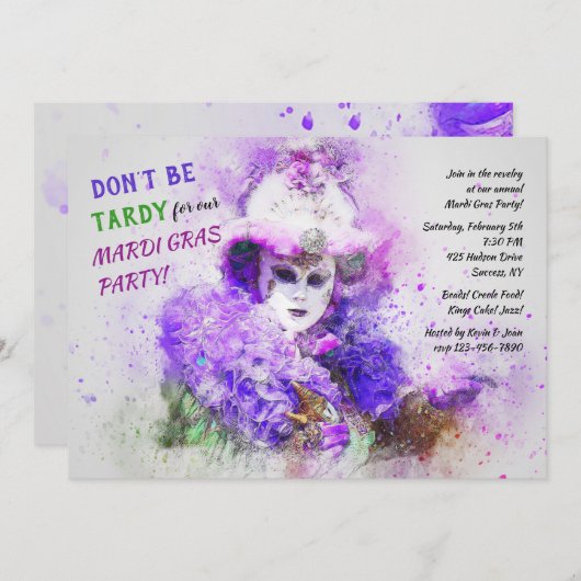Mardi Gras Einladung (Vorne/Hinten)