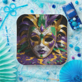 Mardi Gras Face Mask Party Pappteller (Party)