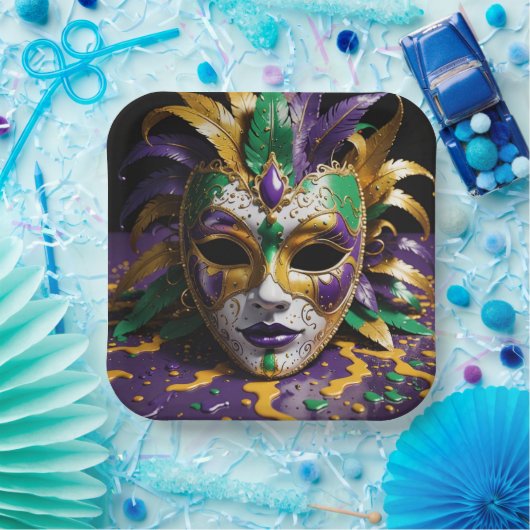 Mardi Gras Face Mask Party Pappteller (Party)