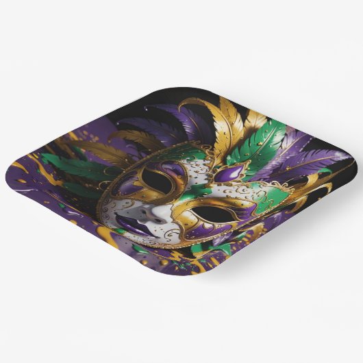 Mardi Gras Face Mask Party Pappteller (Gewinkelt)