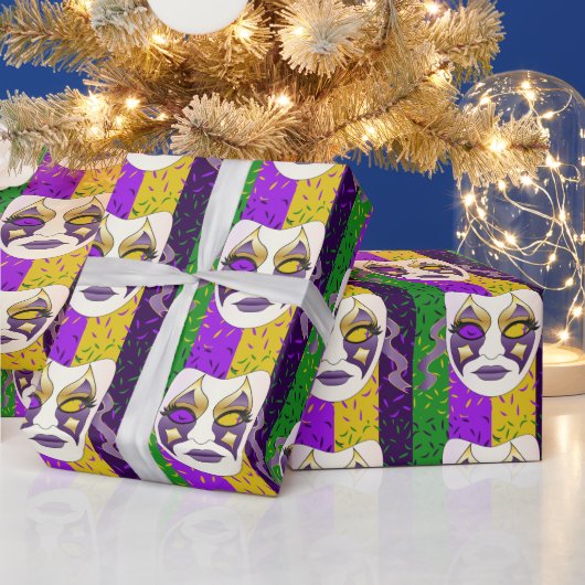 Mardi gras face Throw Kissen Geschenkpapier (Feiertage)