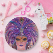 Mardi Gras Fantasiefrau in Maske von Renee Lavoie Pappteller (Party)