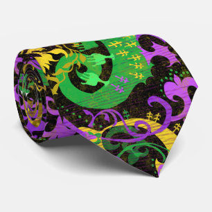 Mardi Gras Farben Damast-Drache, Schmetterling, Sc Krawatte