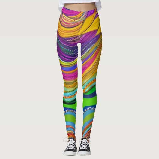 Mardi Gras Farben mit Perlen Leggings (Vorderseite)