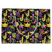 Mardi gras Farben Schwarz BG Große Geschenktüte (Rückseite)