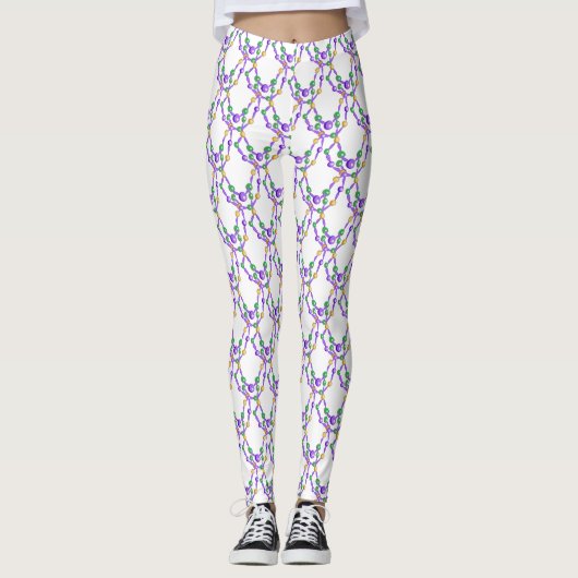 Mardi Gras farbenfrohe Perlen Leggings (Vorderseite)