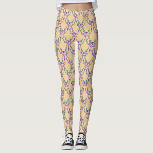 Mardi Gras farbenfrohe Perlen Leggings (Vorderseite)