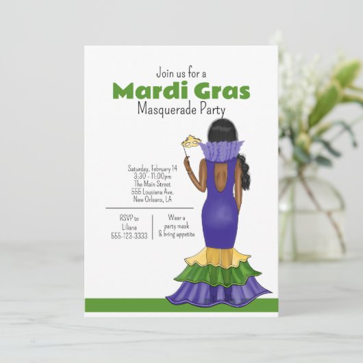 Mardi Gras Fashion Illustration - Party Einladung (Stehend Vorderseite)