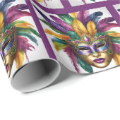 Mardi Gras Feather Mask Colorful Giftwrap Geschenkpapier (Rolleneckpunkt)