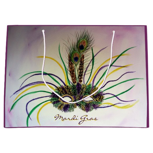 Mardi Gras Feather Mask Gastgeschenk Gift Bags Große Geschenktüte (Vorderseite)