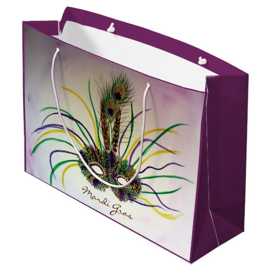 Mardi Gras Feather Mask Gastgeschenk Gift Bags Große Geschenktüte (Rückseite Schrägansicht)