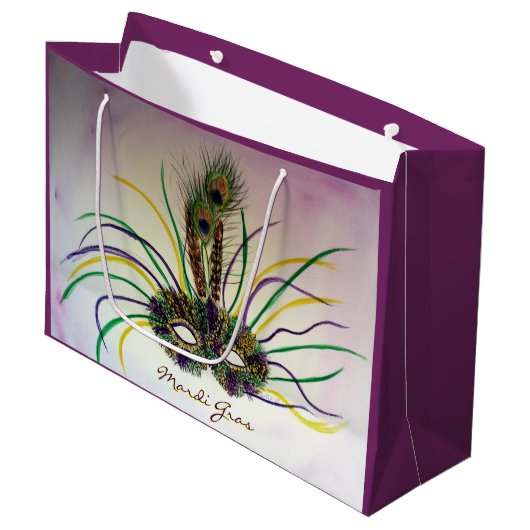 Mardi Gras Feather Mask Gastgeschenk Gift Bags Große Geschenktüte (Vorderseite Schrägansicht)