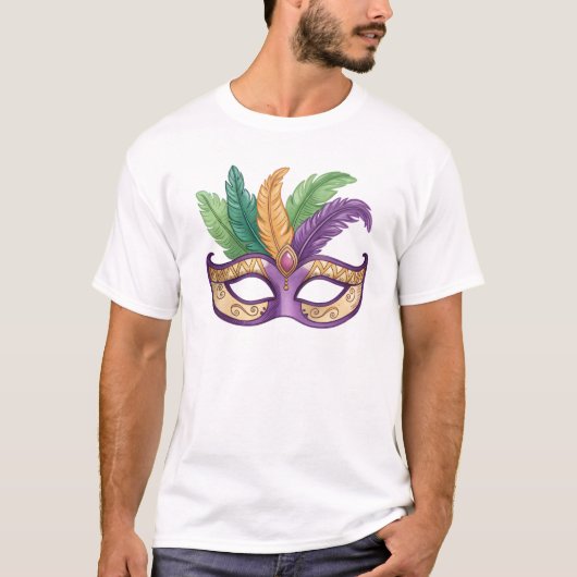 Mardi Gras Feather Mask Illustration T-Shirt (Vorderseite)