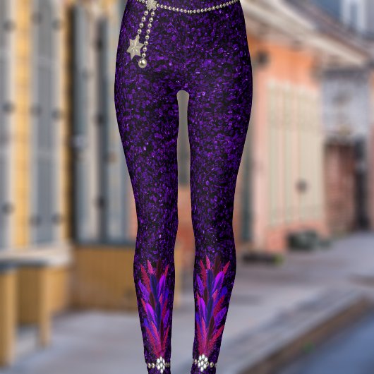 Mardi Gras Feather Pendant Lila Glitzer Leggings