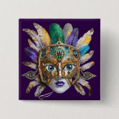 Mardi Gras Feather und Metallmaske Button (Vorderseite)