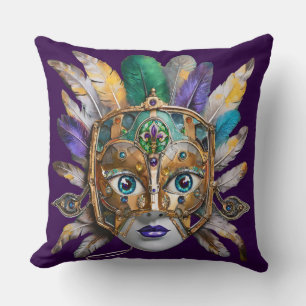 Mardi Gras Feather und Metallmaske Kissen