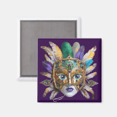 Mardi Gras Feather und Metallmaske Magnet (Vorderseite/Rückseite)
