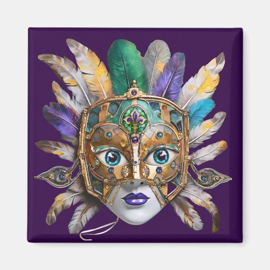 Mardi Gras Feather und Metallmaske Magnet (Vorne)