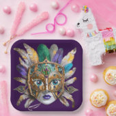 Mardi Gras Feather und Metallmaske Pappteller (Party)