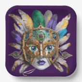 Mardi Gras Feather und Metallmaske Pappteller (Vorderseite)
