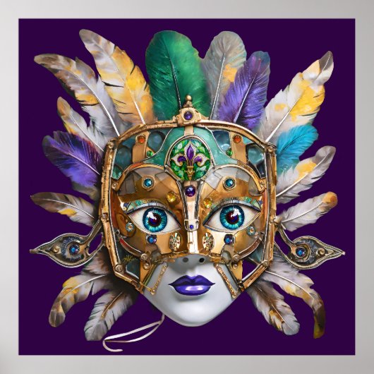 Mardi Gras Feather und Metallmaske Poster (Vorne)