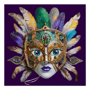 Mardi Gras Feather und Metallmaske Poster