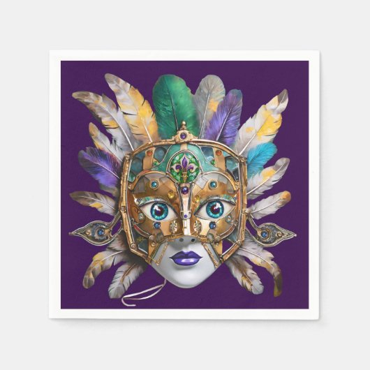 Mardi Gras Feather und Metallmaske Serviette (Vorderseite)