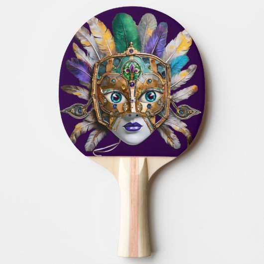 Mardi Gras Feather und Metallmaske Tischtennis Schläger (Vorderseite)