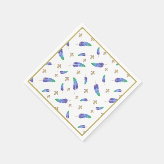 Mardi Gras Feathers und Lilie Pattern Serviette (Ecke)