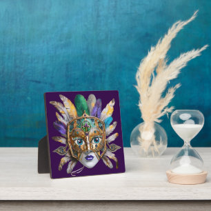 Mardi Gras-Feder- und Metallmaske Fotoplatte