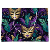 Mardi Gras Federn und Maske Große Geschenktüte (Vorderseite)