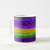 Mardi Gras Fest Lila Gelbgrüner Glitzer Kaffeetasse (Vorderseite Links)