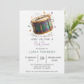 Mardi Gras Festive Drum Brial Shower Einladung (Stehend Vorderseite)